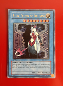 Yu-Gi-Oh! Ruin, Queen of Oblivion (SOI-EN034) ULTIMATE RARE, 1st EDITION, LP - Image 2