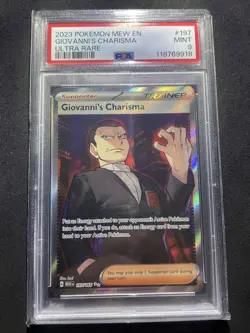 2023 POKEMON MEW EN-151 ULTRA RARE #197 GIOVANNI'S CHARISMA PSA 9 - Image 1