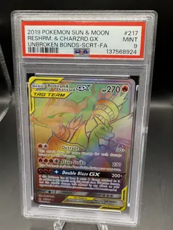 Pokemon 2019 Sun & Moon Unbroken Bonds Reshiram Charizard Tag Team GX #217/214 - Image 1