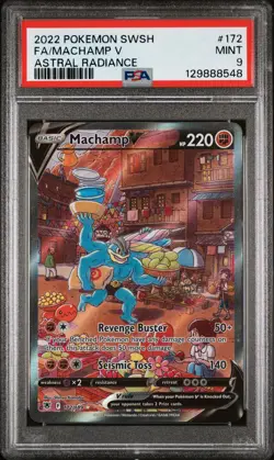 2022 POKEMON SWORD & SHIELD ASTRAL RADIANCE #172 FULL ART/MACHAMP V PSA 9 - Image 1