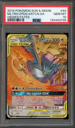 Pokemon Moltres & Zapdos & Articuno GX Hidden Fates Holo Ultra Rare #44 PSA 10 - Image 1