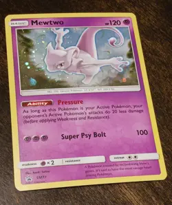 Mewtwo SM77 Holo Pokemon Black Star Promo With Swirl - Moderate Play - Image 1