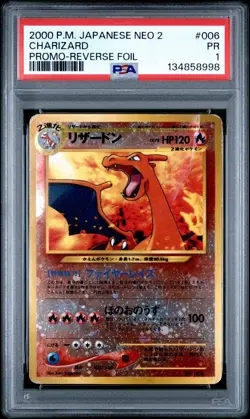 PSA 1 Charizard Reverse Holo Foil #006 Neo 2 Promo Japanese Pokemon 2000 WoTC PR - Image 1