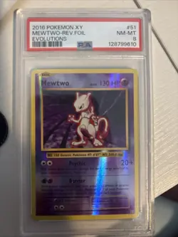 Pokemon Mewtwo Evolutions 51/108 Non-Holo Rare Card, PSA 8 - Image 1