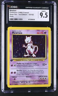 CGC 9.5 MINT+ Mewtwo 1999 Base Set 1st Edition 10/102 Holo FRENCH Pokemon Card - Image 1