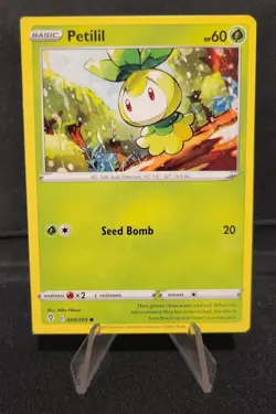 MISCUT Petilil 9/203 Pokemon Card Evolving Skies - Alignment Dot + Square Cut - Image 1