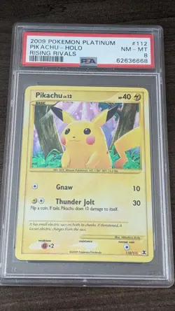 PIKACHU 2009 Pokemon #112/111 PSA 8 NM-MINT Rising Rivals HOLO RARE - Image 1