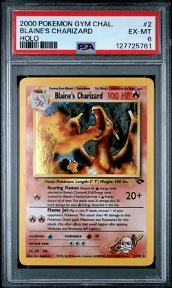 2000 POKEMON GYM CHALLENGE HOLO #2 BLAINE'S CHARIZARD PSA 6 - Image 1