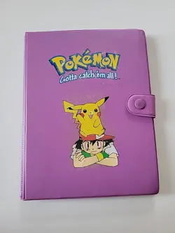 1999 Pokemon { Pikachu and Ash on cover} purple 4 Pocket 30 Page Binder - Image 1