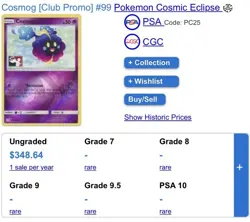 Pokemon TCG Card Cosmog 99/236 SM-Cosmic Eclipse Club Promo Reverse Holo - Image 1