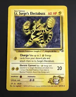 Pokemon Card - Lt. Surge's Electabuzz Gym Heroes 27/132 Rare - Image 1