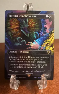 MTG Spitting Dilophosaurus Borderless Foil Universes Beyond Jurassic World Magic - Image 1