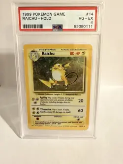 1999 POKEMON BASE SET WOTC UNLIMITED #14 RAICHU-HOLO RARE PSA 4 - Image 1