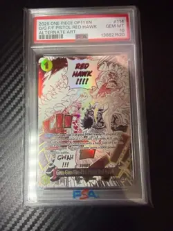 2025 ONE PIECE OP11 ALTERNATE ART #114 GUM-GUM FIRE-FIST PISTOL RED HAWK PSA 10 - Image 1
