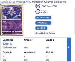 Pokemon Lunala Cosmic Eclipse Club Promo Holo Card #102/236 Club promo - Image 1