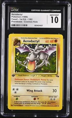AERODACTYL Prerelease Fossil 1st Edition Cosmos Holo Promo #1 CGC 10 Pokemon - Image 1