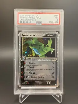 2005 POKEMON EX UNSEEN FORCES #111 TYRANITAR EX-HOLO PSA 7 SWIRL - Image 1