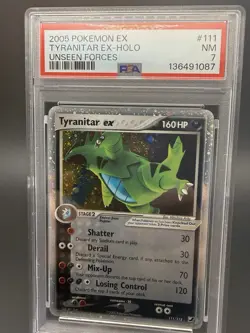 2005 POKEMON EX UNSEEN FORCES #111 TYRANITAR EX-HOLO PSA 7 SWIRL - Image 2
