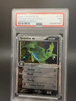 2005 POKEMON EX UNSEEN FORCES #111 TYRANITAR EX-HOLO PSA 7 SWIRL - Image 3