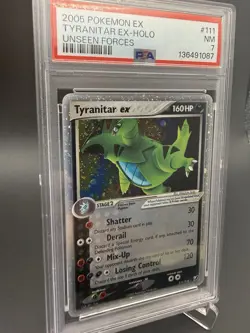 2005 POKEMON EX UNSEEN FORCES #111 TYRANITAR EX-HOLO PSA 7 SWIRL - Image 4