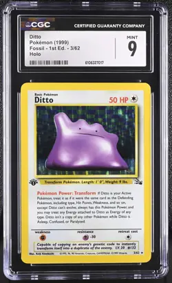 POKEMON 1999 Fossil DITTO 1st Edition Holo Rare #3 ⭐CGC 9 MINT⭐ - Image 1