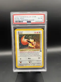 2000 Eevee Holo SWIRL Black Star Promo Pokemon League # 11 PSA 6 - Image 1