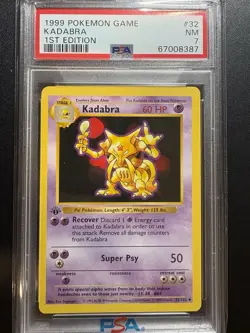 1999 Pokemon #32 Kadabra 1st Edition Shadowless PSA 7 - Image 1