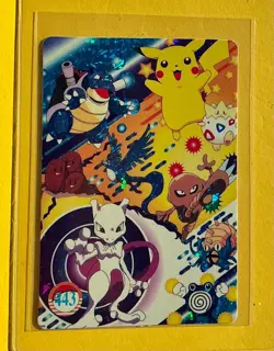 💥 Mewtwo Pikachu Vintage Prism Holo Sticker Card Anime Collectible Foil 💥 - Image 1