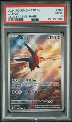 PSA 9 Mint Latios #203 Illustration Rare - 2024 Pokemon Surging Sparks SSP - Image 1