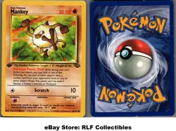 1999 Pokemon, Jungle, #55/64 Mankey, 1st Edition, Common (b) - Image 1