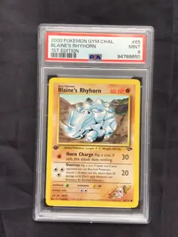 Pokemon: Gym Challenge 1st Edition Common: Blaine's Rhyhorn 65/132 PSA 9 - Image 1