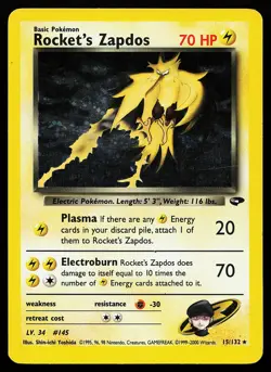 Rocket's Zapdos 15/132 Holo Rare Gym Challenge Pokemon Card - Image 1
