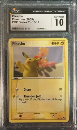 💎 Pokemon 2005 Pikachu Pop Series 2 Card 016/017 CGC Gem Mint 10 💎 Yuka Morii - Image 1