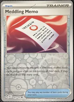 Meddling Memo 181/191 Sv08: Surging Sparks Reverse Holo - Pokemon Card - Image 1