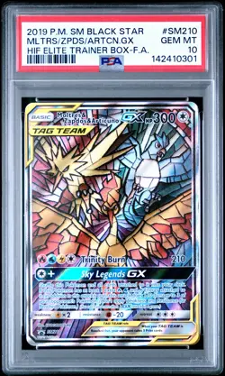 2019 POKEMON SM BLACK STAR PROMO FULL ART/MOLTRES & ZAPDOS & ARTICUNO GX PSA 10 - Image 1
