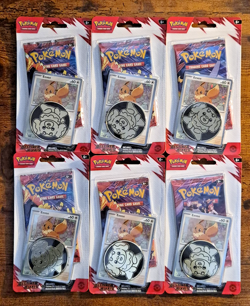 LOT of 6 Pokemon Destined Rivals Single Sealed Coin Packs with Eevee Promo S120 - Image 1