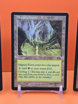 (4) 1998 MAGIC THE GATHERING URZA'S SAGA SLIPPERY KARST #327 PLAYED - Image 4