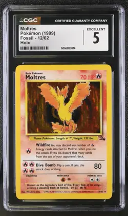 Pokemon Moltres 12/62 1999 Fossil - Unlimited Rare Galaxy Star Holo CGC 5 - Image 1