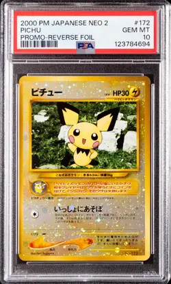 2000 POKEMON JPN NEO 2 PROMO REVERSE FOIL #172 PICHU PSA 10 - Image 1
