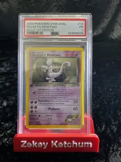 Pokemon PSA 1 Poor 2000 Rocket's Mewtwo 1st Edition Gym Challenge Holo Card - Image 1
