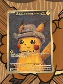 2023 Pokemon x Van Gogh Pikachu with Grey Felt Hat #085 Black Star Promo LP+ - Image 1