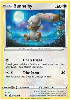 x4 Bunnelby - 214/264 - Common - Reverse Holo Pokemon SS08 Fusion Strike M/NM - Image 1