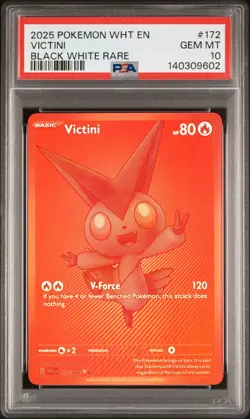 2025 POKEMON WHT EN-WHITE FLARE BLACK WHITE RARE #172 VICTINI PSA 10 - Image 1