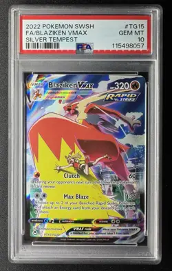 2022 POKEMON SWORD & SHIELD SILVER TEMPEST #TG15 FULL ART/BLAZIKEN VMAX PSA 10 - Image 1