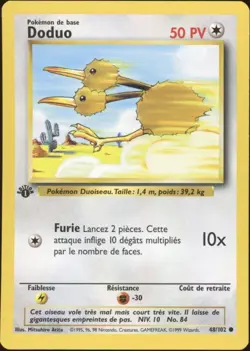 1999 Pokemon FRENCH 1st Edition Base Set Doduo 48/102 NM - Image 1
