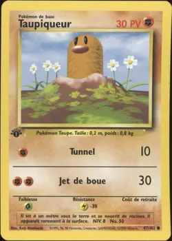 1999 Pokemon FRENCH 1st Edition Base Set Taupiqueur-Diglett 47/102 NM 2 - Image 1