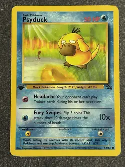 Pokemon Psyduck Card Fossil 1st Edition 53/62 Vintage 1999 Pokemon TCG, First Ed - Image 1