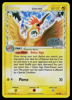 Pokemon Card - Fearow Crystal Guardians 18/100 Rare Reverse Holo Stamped - Image 1