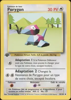 1999 Pokemon FRENCH 1st Edition Base Set Porygon 39/102 NM - Image 1