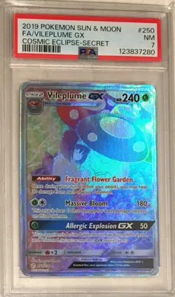 2019 Pokemon Cosmic Eclipse PSA 7 Vileplume GX Erika Secret Hyper Rare #250 - Image 1